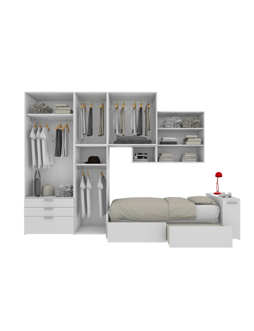 Armadio Scorrevole Con Cassettiera MOBILFINO - Salvaspazio, Rosso E Bianco Per Camerette - Foto 8