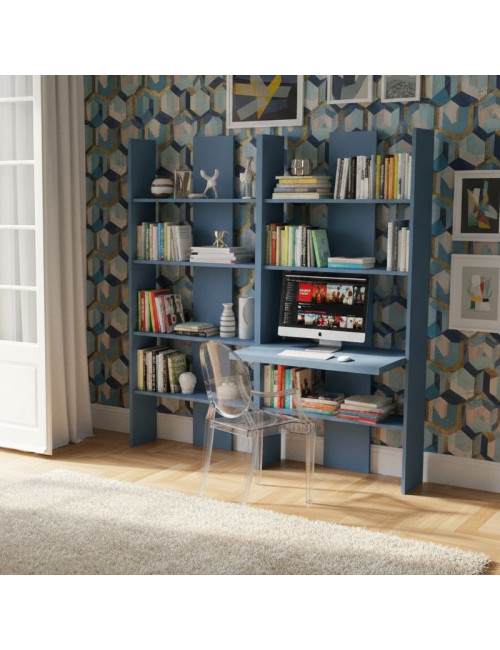 Bibliothèque avec bureau intégré - Idéale pour bureau, chambre ou salon